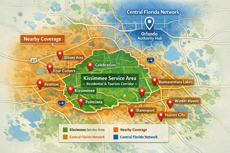 Map showing the Kissimmee service area for Angel Paws USA